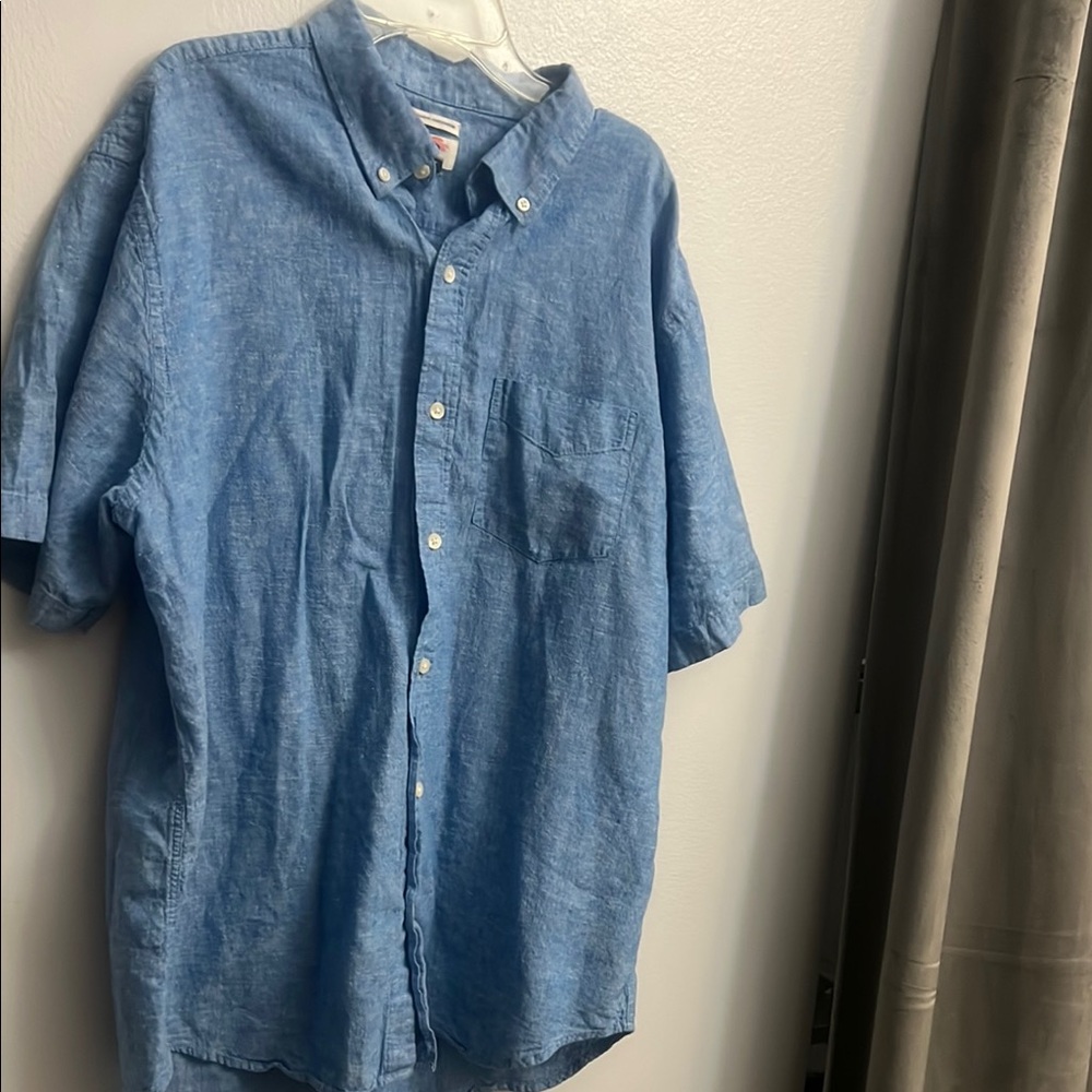 Men's Linen blend with Cotton Blue Button-Down Shirt